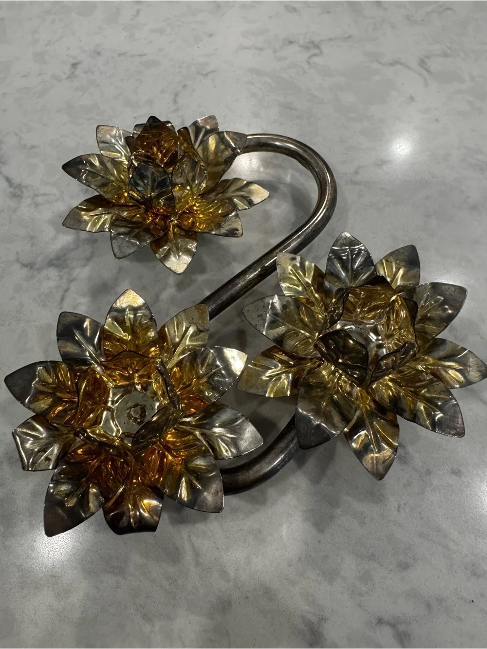 Vintage Silver Plate Gold Lotus Flower Candelabra Centerpiece
